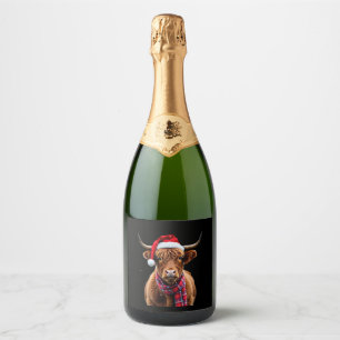 Boho Xmas Christmas Highland Cow T-Shirt (2) Sparkling Wine Label
