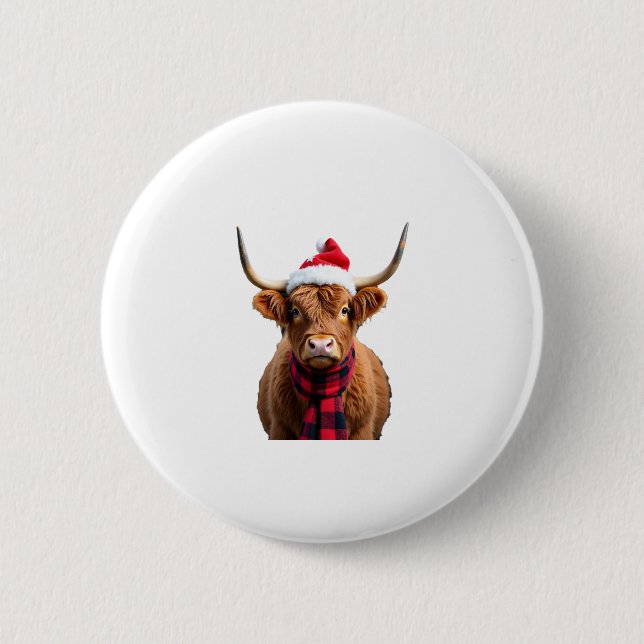 Boho Xmas Christmas Highland Cow T-Shirt (3) 6 Cm Round Badge (Front)