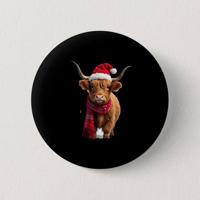 Boho Xmas Christmas Highland Cow T-Shirt (3) 6 Cm Round Badge (Front)