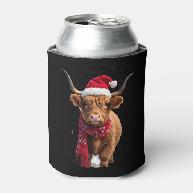 Boho Xmas Christmas Highland Cow T-Shirt (3) Can Cooler (Can Front)