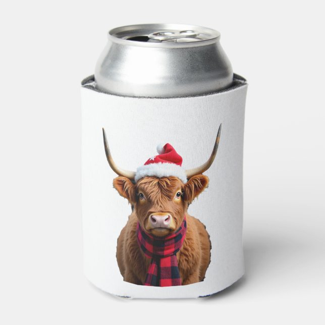 Boho Xmas Christmas Highland Cow T-Shirt (3) Can Cooler (Can Front)