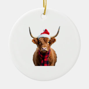 Boho Xmas Christmas Highland Cow T-Shirt (3) Ceramic Tree Decoration