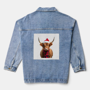Boho Xmas Christmas Highland Cow T-Shirt (3) Denim Jacket