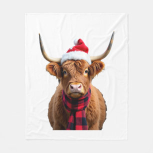 Boho Xmas Christmas Highland Cow T-Shirt (3) Fleece Blanket