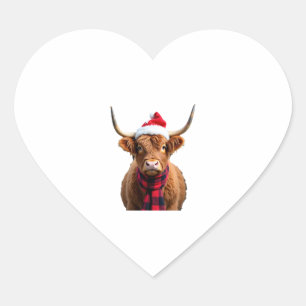 Boho Xmas Christmas Highland Cow T-Shirt (3) Heart Sticker