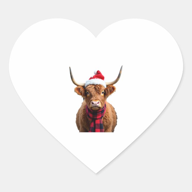 Boho Xmas Christmas Highland Cow T-Shirt (3) Heart Sticker (Front)