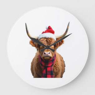 Boho Xmas Christmas Highland Cow T-Shirt (3) Large Clock