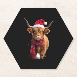 Boho Xmas Christmas Highland Cow T-Shirt (3) Paper Coaster