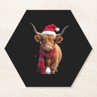 Boho Xmas Christmas Highland Cow T-Shirt (3) Paper Coaster