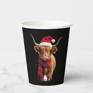 Boho Xmas Christmas Highland Cow T-Shirt (3) Paper Cups