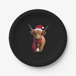 Boho Xmas Christmas Highland Cow T-Shirt (3) Paper Plate