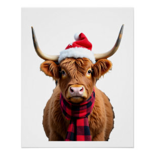 Boho Xmas Christmas Highland Cow T-Shirt (3) Poster