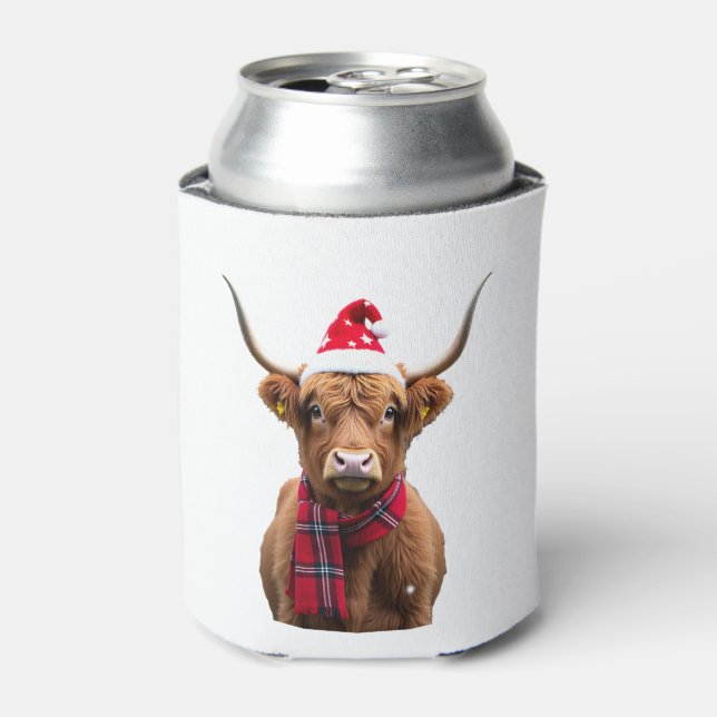 Boho Xmas Christmas Highland Cow T-Shirt (4) Can Cooler (Can Front)
