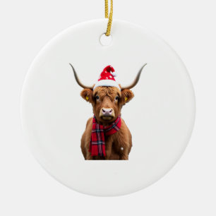 Boho Xmas Christmas Highland Cow T-Shirt (4) Ceramic Tree Decoration