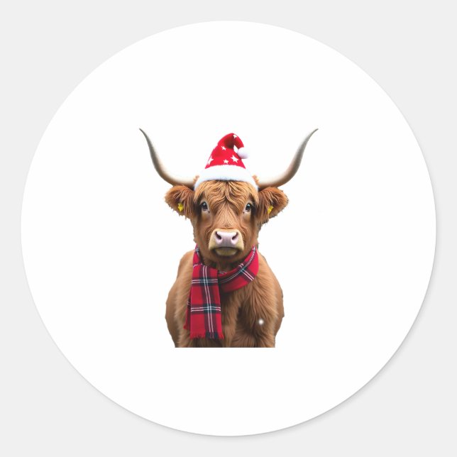 Boho Xmas Christmas Highland Cow T-Shirt (4) Classic Round Sticker (Front)