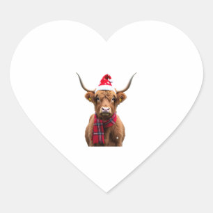Boho Xmas Christmas Highland Cow T-Shirt (4) Heart Sticker