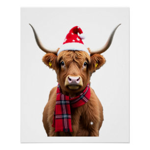 Boho Xmas Christmas Highland Cow T-Shirt (4) Poster