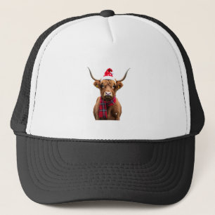 Boho Xmas Christmas Highland Cow T-Shirt (4) Trucker Hat