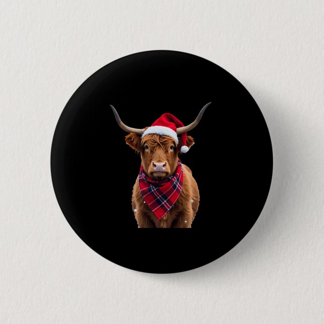 Boho Xmas Christmas Highland Cow T-Shirt 6 Cm Round Badge (Front)