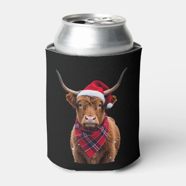 Boho Xmas Christmas Highland Cow T-Shirt Can Cooler (Can Front)