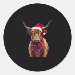 Boho Xmas Christmas Highland Cow T-Shirt Classic Round Sticker