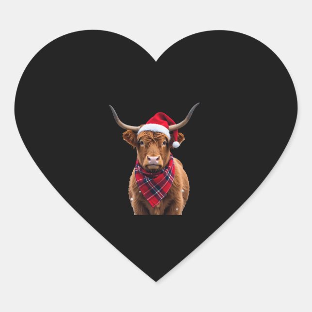 Boho Xmas Christmas Highland Cow T-Shirt Heart Sticker (Front)