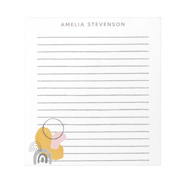 Boho Yellow Abstract Shapes Personalised Lined Notepad (Front)
