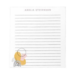 Boho Yellow Abstract Shapes Personalized Lined Notepad