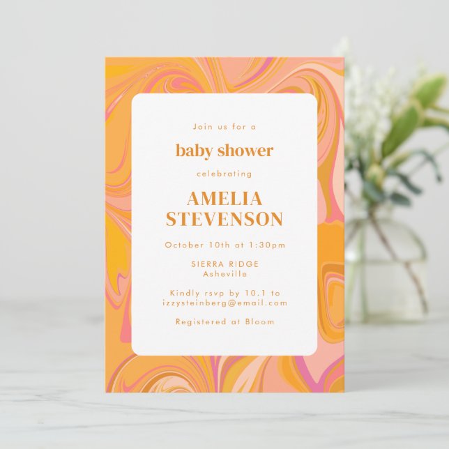 Boho Yellow and Pink Marble Unique Baby Shower Invitation (Standing Front)