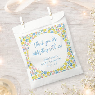 Boho Yellow Ditsy Floral Custom Baby Shower Thank Favour Bags