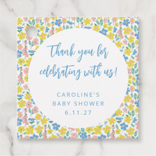 Boho Yellow Ditsy Floral Custom Baby Shower Thank Favour Tags