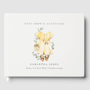 Boho Yellow Dress Shoes Foliage Girl Baby Shower Guest Book