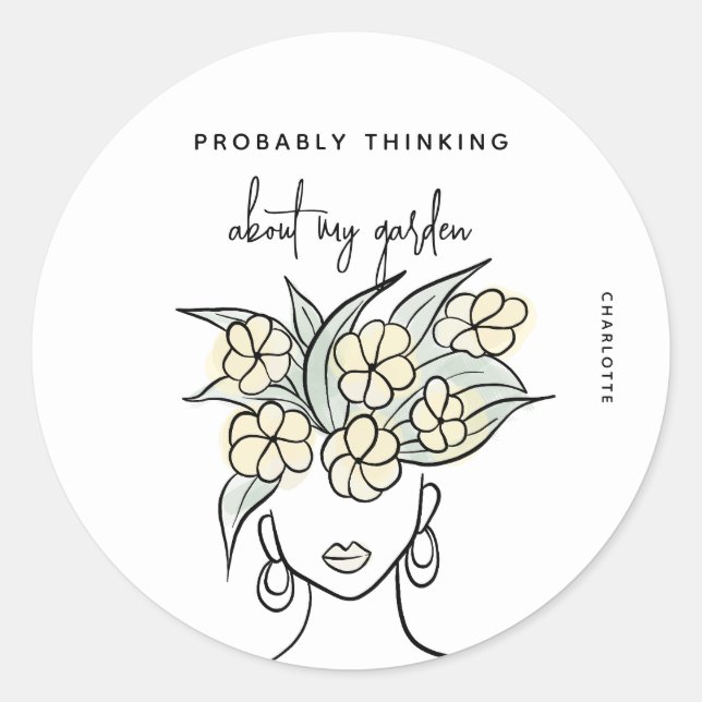Boho Yellow Floral Whimsical Gardener Personalised Classic Round Sticker (Front)