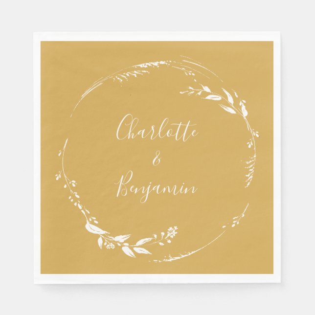 Boho Yellow Floral Wreath Calligraphy Personalised Napkin (Front)