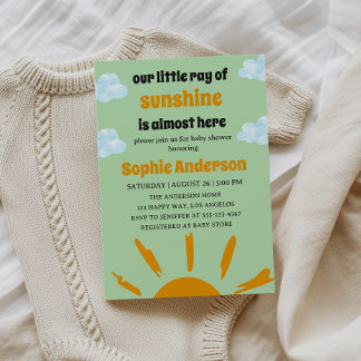 Boho Yellow Little Ray Of Sunshine Baby Shower Invitation