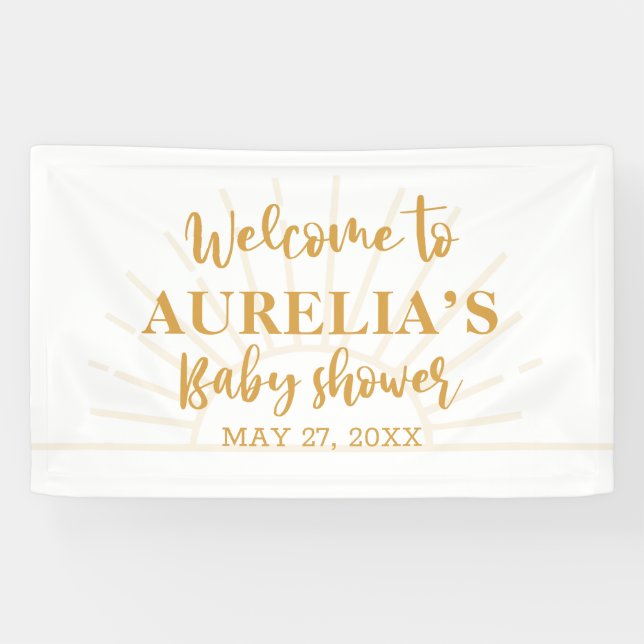 Boho Yellow Little Ray Sunshine On Way Baby Shower Banner (Horizontal)