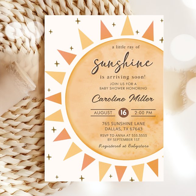 Boho Yellow Little Sunshine Baby Shower Invitation (Creator Uploaded)