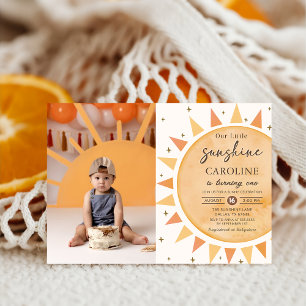 Boho Yellow Little Sunshine Birthday Photo Invitation