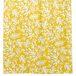 Boho Yellow Modern Botanical Shapes Pattern Shower Curtain