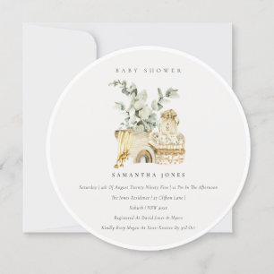 Boho Yellow Nursery Foliage Baby Shower Invite