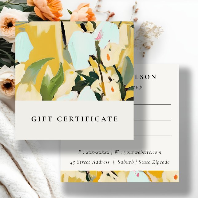 Boho Yellow Ochre Painted Floral Gift Certificate  (Creator Uploaded)