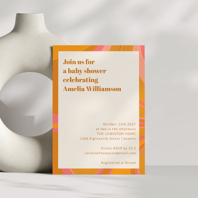 Boho Yellow Orange Pink Marble Baby Shower Invitation (Creator Uploaded)