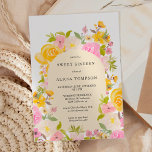 Boho Yellow pink floral arch chic Sweet 16 Invitation<br><div class="desc">Boho Yellow and pink bold vibrant floral arch chic Sweet 16 party invitation featuring pretty garden country yellow flowers,  pink roses,  wild flowers,  meadow flowers,  rustic flowers and botanical elements around the editable yellow arch with a modern script brush font.</div>