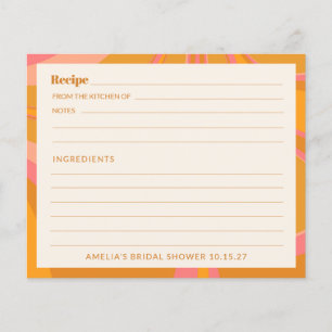 Boho Yellow Pink Marble Bridal Shower Recipe Card