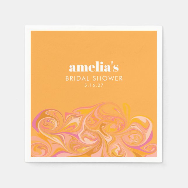 Boho Yellow Pink Marble Custom Bridal Shower Name Napkin (Front)
