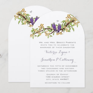 Boho Yellow Purple Bird Arch Shape Wedding Invitation