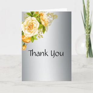 Boho Yellow Roses Silver Wedding Thank You Card