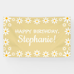 Boho Yellow Sand Retro Daisies Birthday Party  Banner