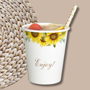 Boho Yellow Sunflower Baby Girl Shower Paper Cup