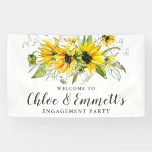 Boho Yellow Sunflower Floral Engagement Party Banner